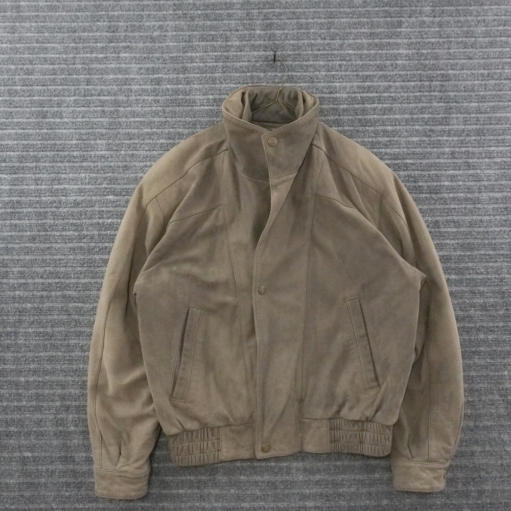 Wilsons Leather Bomber Jacket Mens Size M Taupe Brown Nubuck Leather Zip Front